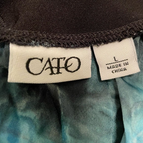 Cato Teal and Black Floral Short Sleeve V-neck Blouse, sz L - Picture 3 of 5